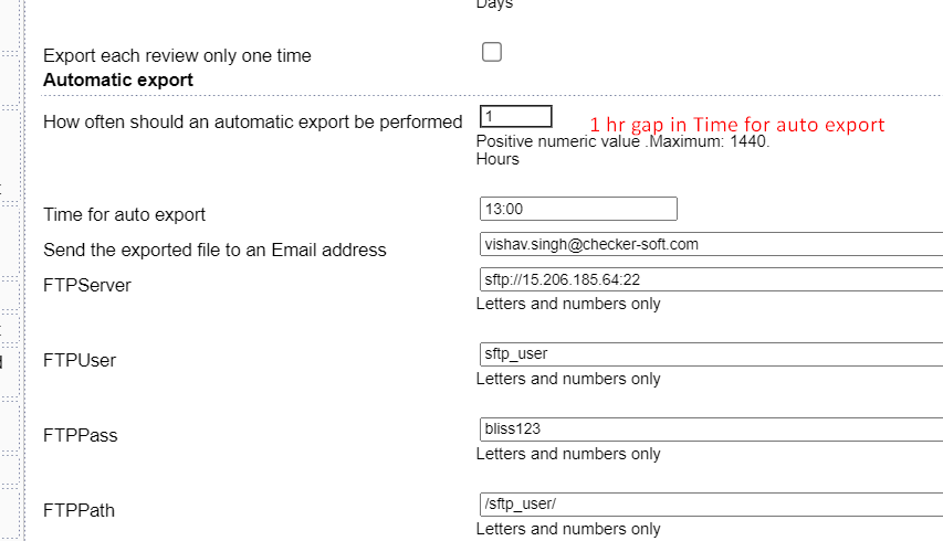 Export Frequency Settings