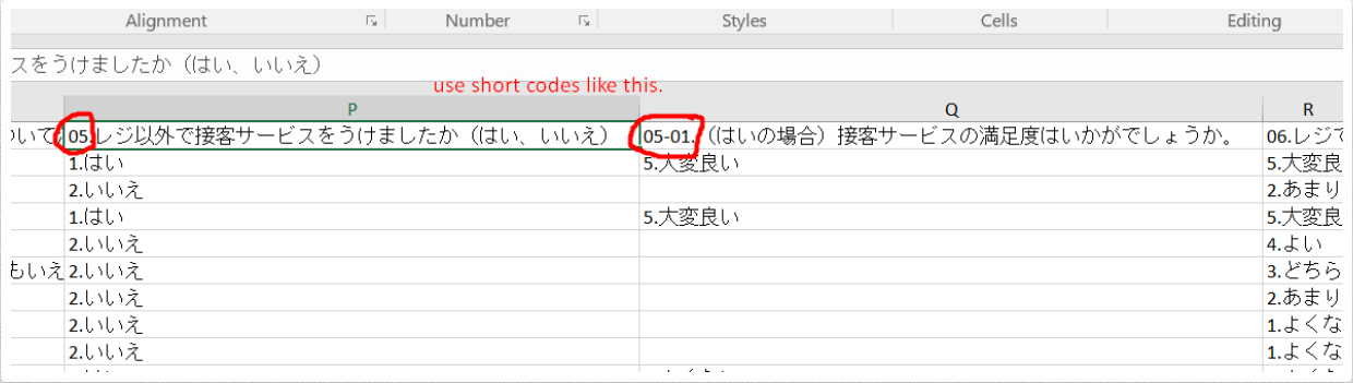 Short Code in Excel Screenshot
